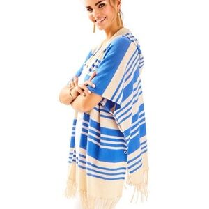 Lilly Pulitzer Blue and Cream Cashmere Poncho